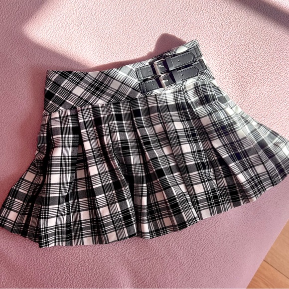 Y2k black plaid belted pleated mini skirt - Picture 1 of 1